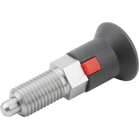 Kipp Indexing Plunger Size:2 D1=M12X1, 5, D=6, Form:A Wout Locknut, Stainless Not Hardened, Comp: Plastic K1213.112061